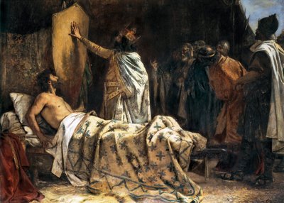 Śmierć hrabiego Wilfreda Włochatego (840-897), koniec XIX - początek XX wieku (olej na płótnie) autorstwa Pablo Antonio Béjar Novella