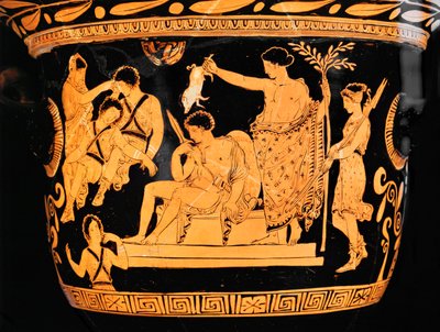 Czerwony krater dzwonowy z Apulii: Apollo oczyszcza Orestesa krwią prosięcia ... autorstwa Painter Eumenides