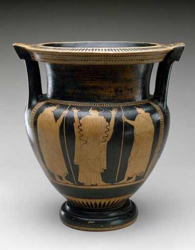 Red Figure Column Krater ze sceną kobiety i dwóch młodzieńców, 480-460 pne (terakota) autorstwa Painter Syriskos