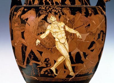 Czerwonofigurowy krater na poddaszu, wolutowy, przedstawiający śmierć olbrzyma z brązu, Talosa (garncarstwo) (detal 85570) autorstwa Painter Talos