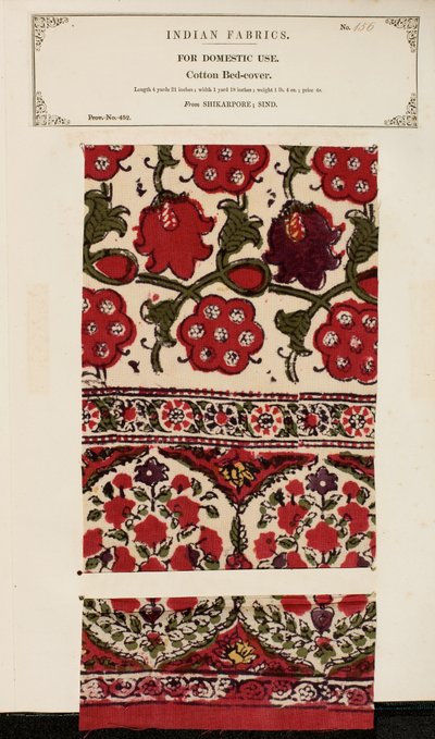Próbka w bawełnianej okładce z Shikarpore w Sind, z The Collection of the Textile Manufacturers of India, autorstwa Johna Forbesa Watsona, opublikowana w 1866 r. autorstwa Pakistani School