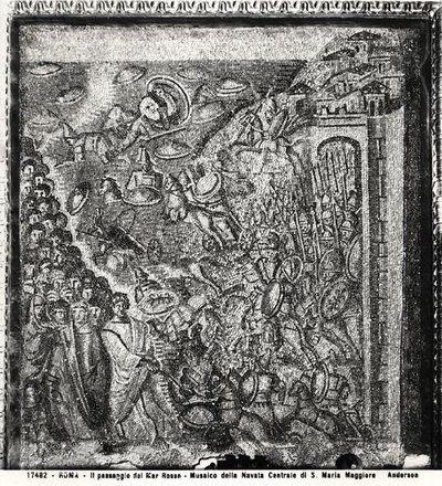 Przejście przez Morze Czerwone, od nawy głównej (mozaika) (zdjęcie czarno-białe) autorstwa Paleo Christian