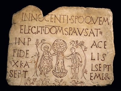 Nagrobek z inskrypcją i chrztem Chrystusa, okres wczesnochrześcijański, III wiek autorstwa Paleo Christian