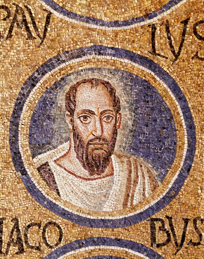 Sztuka paleochretańska: „”Św. Paweł”” Mozaika Rawenny z końca V wieku, cappella Arcivescovile (kaplica Archeveche) autorstwa Paleo Christian
