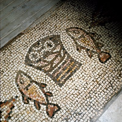 Cud ryb i chleba, mozaika IV lub V wiek autorstwa Paleo Christian