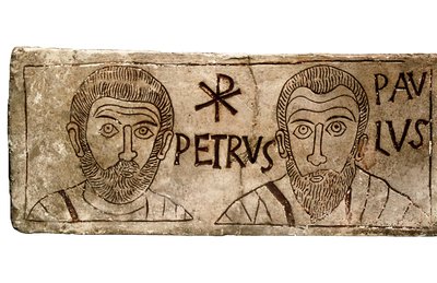 Sarkofag przedstawiający apostołów Piotra i Pawła, cywilizacja wczesnochrześcijańska autorstwa Paleo Christian Paleo Christian
