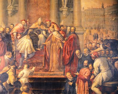 Papież wysyła młodego Ottona do Barbarossy, aby negocjował pokój (fresk) autorstwa Palma Il Giovane