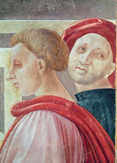 Głowy dwóch mężczyzn, z Ofiarowania Maryi w Świątyni, 1433-34 (szczegół) autorstwa Paolo Uccello