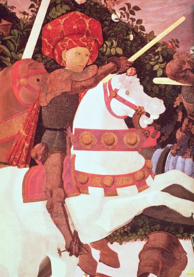 Bitwa pod San Romano, detal Niccolo da Tolentino zm.1435, przywódca najemników florenckich, ok.1450-60 tempera na elemencie panelu z 30690 autorstwa Paolo Uccello