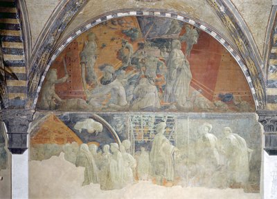 Potop i osiadanie wód (część górna) Luneta Ofiara i pijaństwo Noego (część dolna) (szczegóły patrz 123196) autorstwa Paolo Uccello
