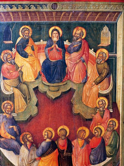 Dziewica otoczona dwunastoma apostołami lub Pięćdziesiątnica, Paolo Veneziano (czynny 1333-1358) autorstwa Paolo Veneziano