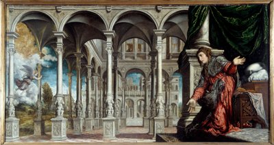 Zwiastowanie. Obraz Paris Bordon lub Bordone (1500-1571) autorstwa Paris Bordone