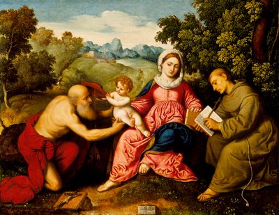 Madonna z dzieciątkiem i świętymi Jeromeuszem i Franciszkiem, ok. 1525 r. autorstwa Paris Bordone