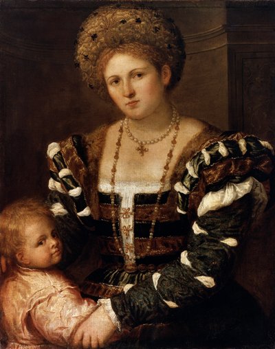 Portret damy z chłopcem, 1530 autorstwa Paris Bordone