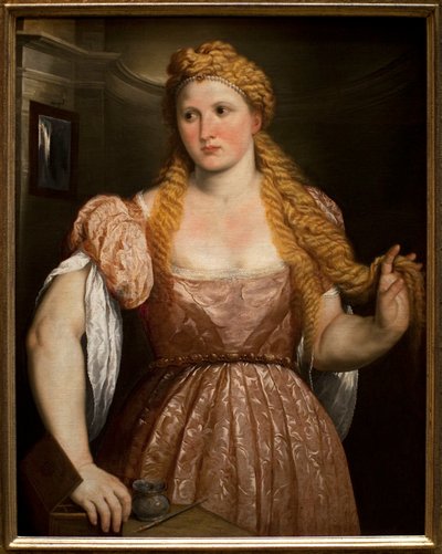 Portret młodej kobiety. Obraz Paris Bordone (lub Bordon) (1495-1571), olej na płótnie, ok. 1550. Sztuka włoska (Wenecja) autorstwa Paris Bordone