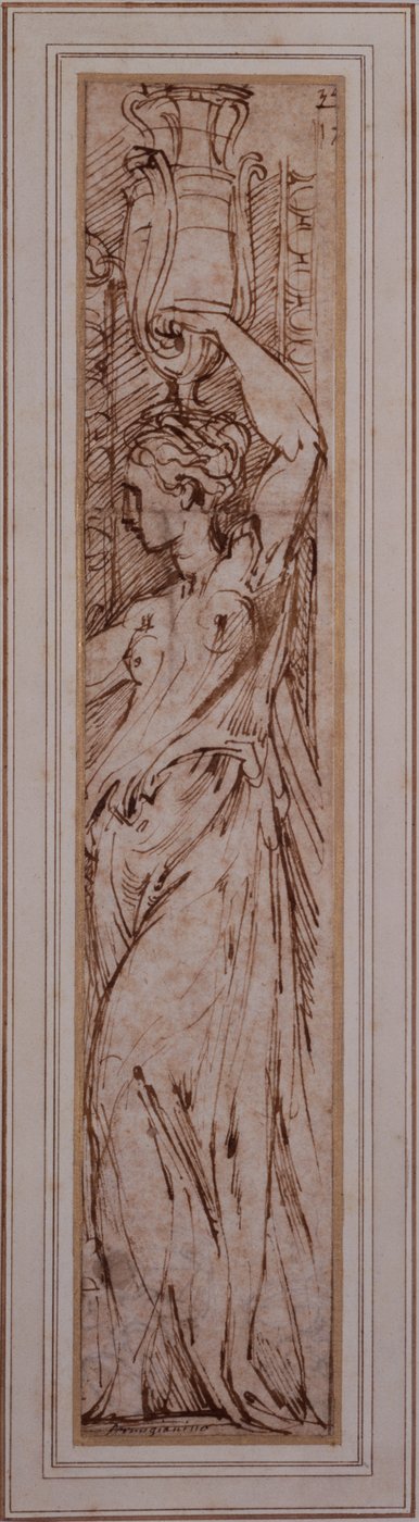 Canephoros w profilu po lewej (długopis, tusz i pranie na papierze) autorstwa Parmigianino