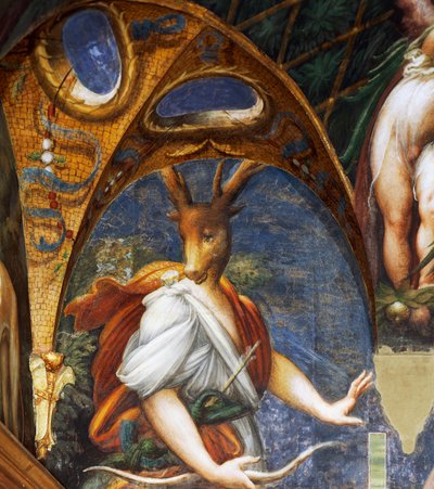 Akteon zamieniony w jelenia przez Dianę, fragment sali Diany i Akteona autorstwa Parmigianino
