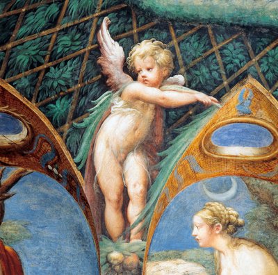 Twarz aniołka i Diany z Mitu o Dianie i Akteonie, ok autorstwa Parmigianino