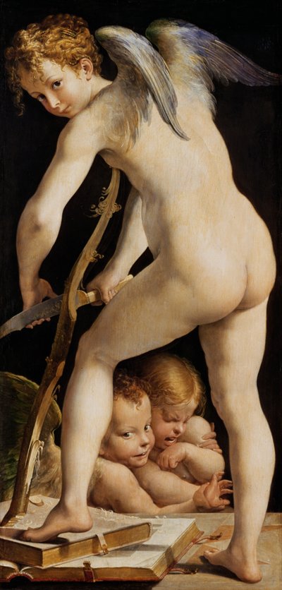 Amorek rzeźbi łuk autorstwa Parmigianino