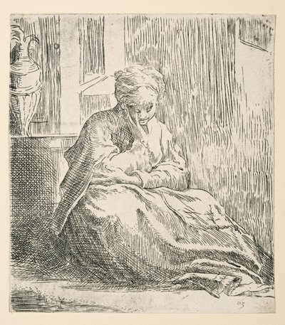 Kobieta siedząca na ziemi, znana jako Saint Thais (akwaforta) autorstwa Parmigianino