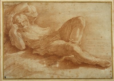 Postać z brodą, śpiąca (czerwona kreda na białym papierze) autorstwa Parmigianino