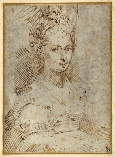 Połowa długości siedzącej kobiety (pióro i atrament na papierze) autorstwa Parmigianino
