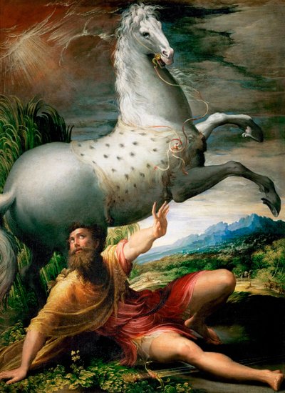 "Nawrócenie św. Pawła na drodze do Damaszku" Obraz Girolamo Francesco Maria Mazzola lub Mazzuoli dit il Parmigianino nazywany Parmezanem (1503-1540) około 1528 Muzeum Historii Sztuki, Wiedeń autorstwa Parmigianino