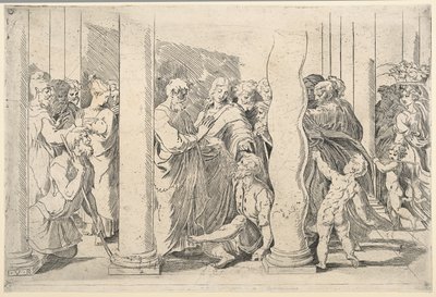 Święci Piotr i Jan uzdrawiają chromego przy Złotej Bramie autorstwa Parmigianino