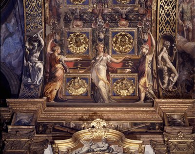 Trzy z pięciu szalonych dziewic. Fragment fresków Francesco Mazzola (1503-1540) znanych jako Parmigianino (Parmezan) zdobiących główne sklepienie głównej kaplicy kościoła Madonna della Steccata w Parmie. autorstwa Parmigianino