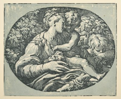 Dziewica z Dzieciątkiem z Dzieciątkiem Święty Jan (tusz (czarny i niebiesko-zielony) na papierze) autorstwa Parmigianino