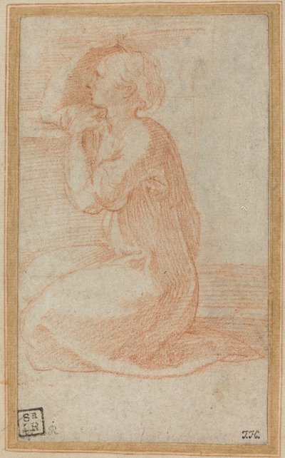 Klęcząca kobieta podnosząca rękę do głowy autorstwa Parmigianino