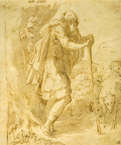 Stary pasterz oparty na lasce autorstwa Parmigianino