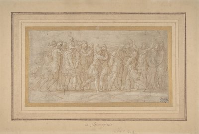 Rzymscy lub greccy wojownicy świętujący po zwycięstwie., 1503-40. autorstwa Parmigianino