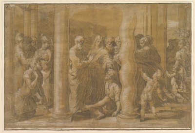 Święci Piotr i Jan uzdrawiający chorych, początek XVI wieku. autorstwa Parmigianino