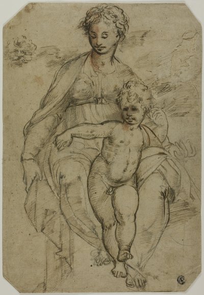 Dziewica z Dzieciątkiem (recto); Szkic Trzech Świętych i Szkic Karykatury (verso) autorstwa Parmigianino
