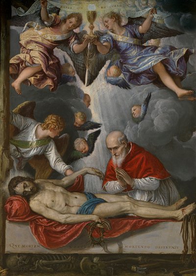 Hiszpański:  Cristo yacente adorado por el papa Pío V Martwy Chrystus czczony przez Piusa V autorstwa Parrasio Micheli