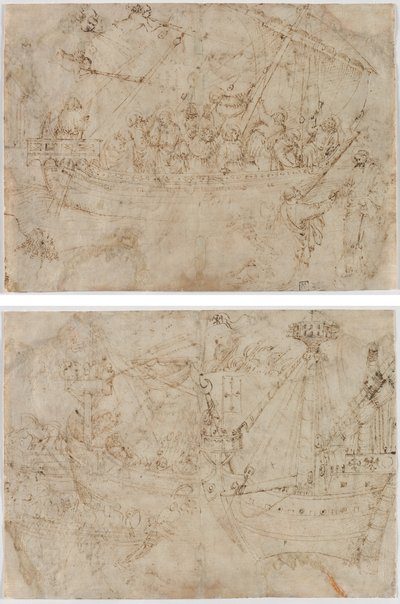 Navicella (recto) Dwa rysunki statków (verso) autorstwa Parri Spinelli