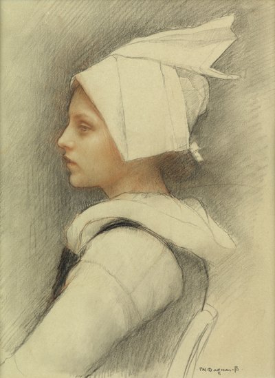 A Breton Girl (kolorowa kreda na papierze) autorstwa Pascal Adolphe Jean Dagnan Bouveret