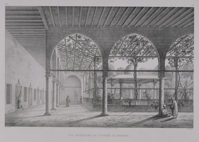 Widok wnętrza Klasztoru Derwiszów w Kairze, z "Zabytków i budowli Kairu", rytowany przez Emile Edmond Ollivier (1800-64), wydany przez Letronne, Paryż, 1829. autorstwa Pascal Xavier Coste