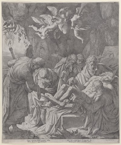 Chrystus złożony do grobu, podczas gdy Dziewica stoi za plecami płacząc, 1600-30., 1600-30. autorstwa Pasquale Ottino