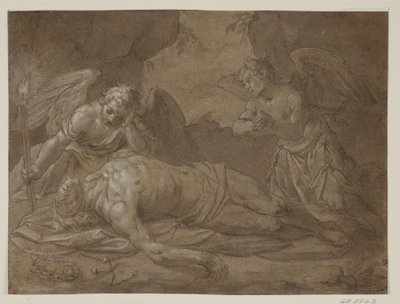 Zmarły Chrystus opłakiwany przez dwóch aniołów autorstwa Pasquale Ottino