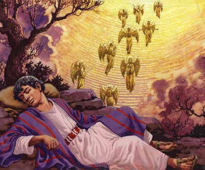 Drabina Jakuba (gwasz na papierze) autorstwa Pat (1907-95) Nicolle