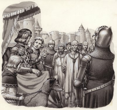 Sześciu dzielnych mieszczan z Calais przed egzekucją (gwasz na papierze) autorstwa Pat (1907 95) Nicolle