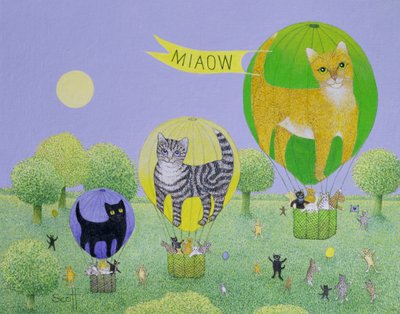 Cat Balloon Race (akryl na płótnie) autorstwa Pat Scott