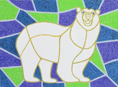 Niedźwiedź polarny na witrażu autorstwa Pat Scott