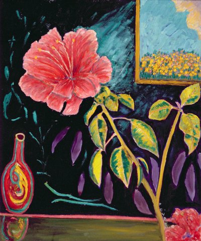 Hibiskus z wazonem (olej na płótnie) autorstwa Patricia Contemporary Artist Eyre