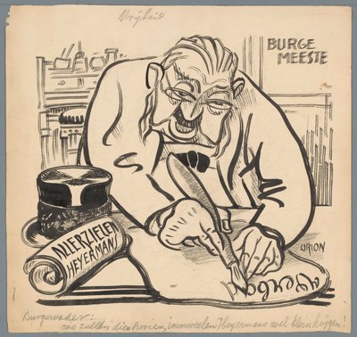 Burmistrz zakazuje Heijermansowi Święta Zadusznego Wolność (tytuł na obiekcie) autorstwa Patricq Kroon (signed by artist)