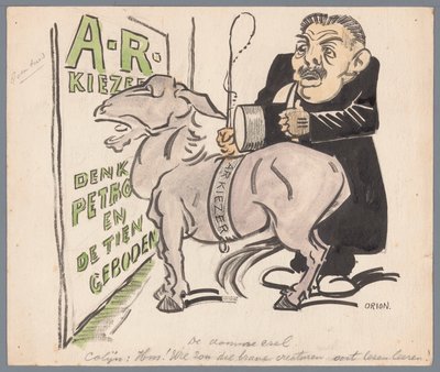 Colijn z antyrewolucyjnym wyborcą jako osioł The Dumb Ass (tytuł na obiekcie) autorstwa Patricq Kroon (signed by artist)