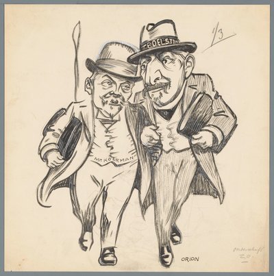 Troelstra i Kolkman Romantyczna miłość na reformie konstytucyjnej (tytuł na przedmiocie) autorstwa Patricq Kroon (signed by artist)