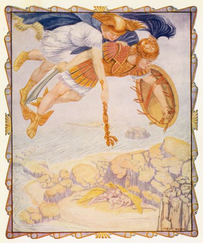 Perseusz widzi Gorgony (kolorowa litografia) autorstwa Patten (after) Wilson